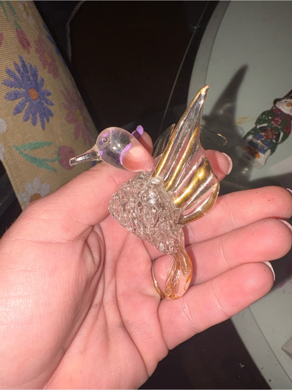 Glass Hummingbird Holiday Ornament in Gold and Clear
